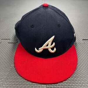 Atlanta Braves New Era 59FIFTY Fitted Hat Navy & Red MLB Official On-Field Cap S
